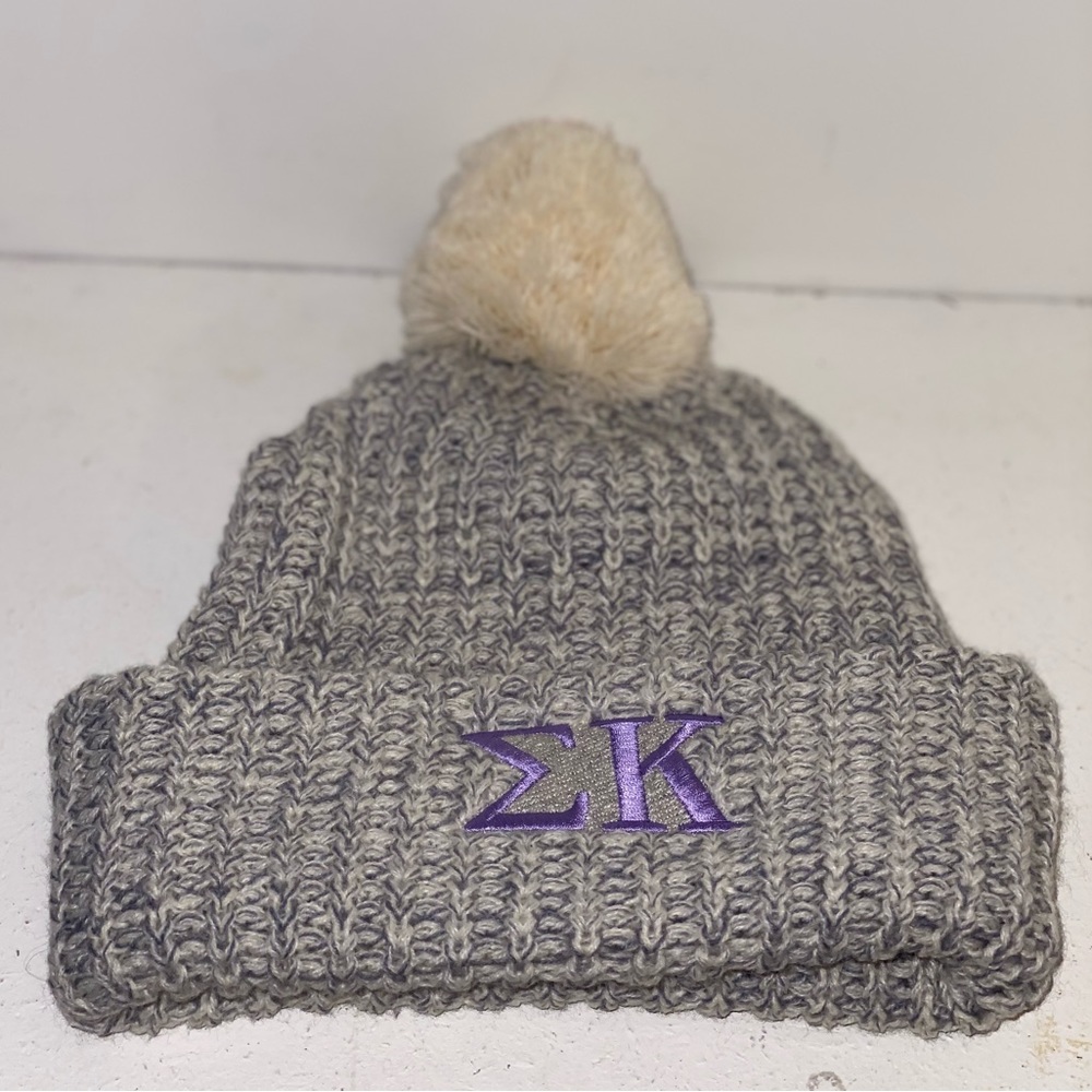 Gray Sigma Kappa Pom Pom Beanie